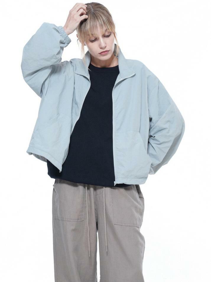 Searsucker Crop Windbreaker Jumper - Sky