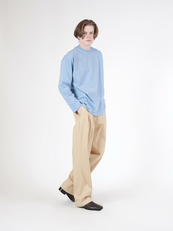 Two-Tuck Banding Cotton Pants (Beige)