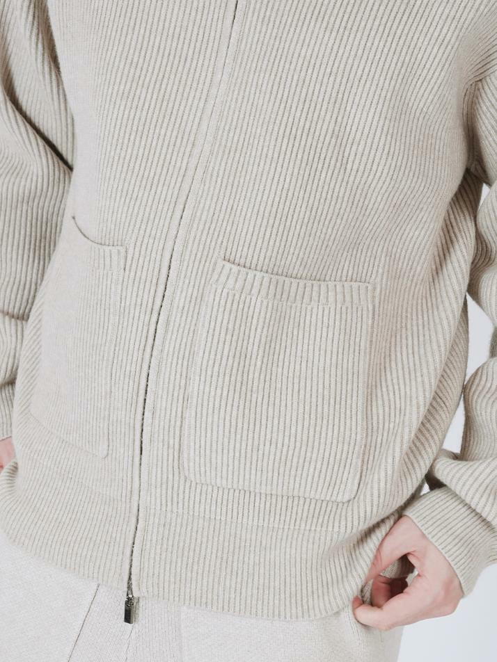 Heavy Knit Two-way Zip up (Beige)