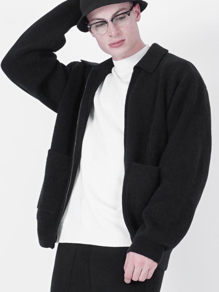 Heavy Knit Two-way Zip up (Black)