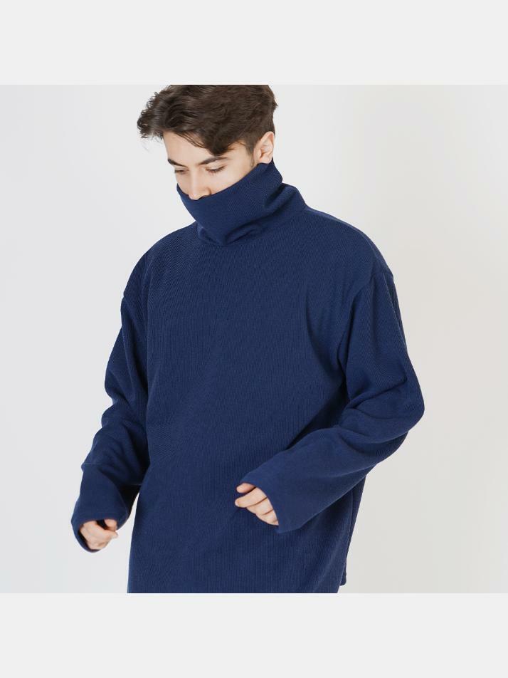 Wide Pola Neck Knit (Blue)