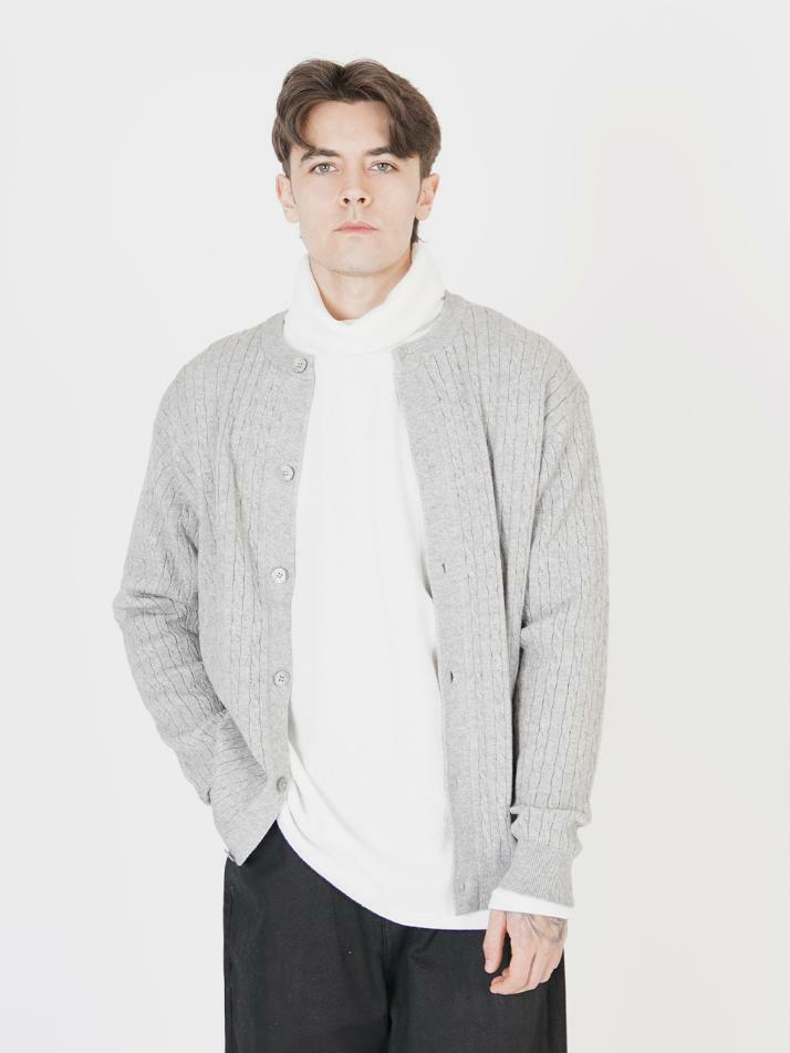 Silket Cable Round-neck Cardigan (Gray)