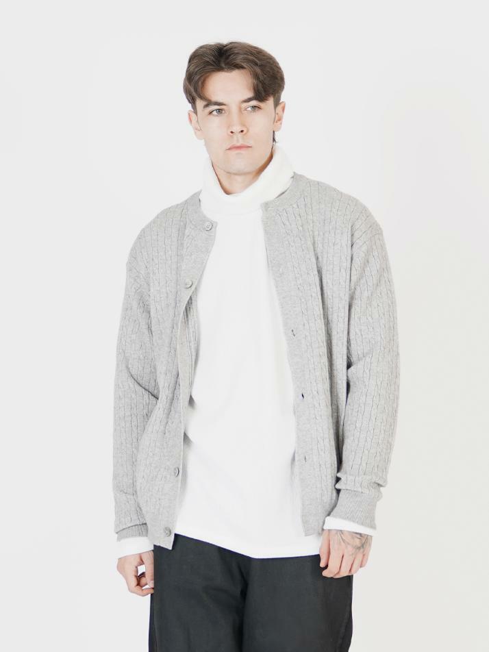 Silket Cable Round-neck Cardigan (Gray)