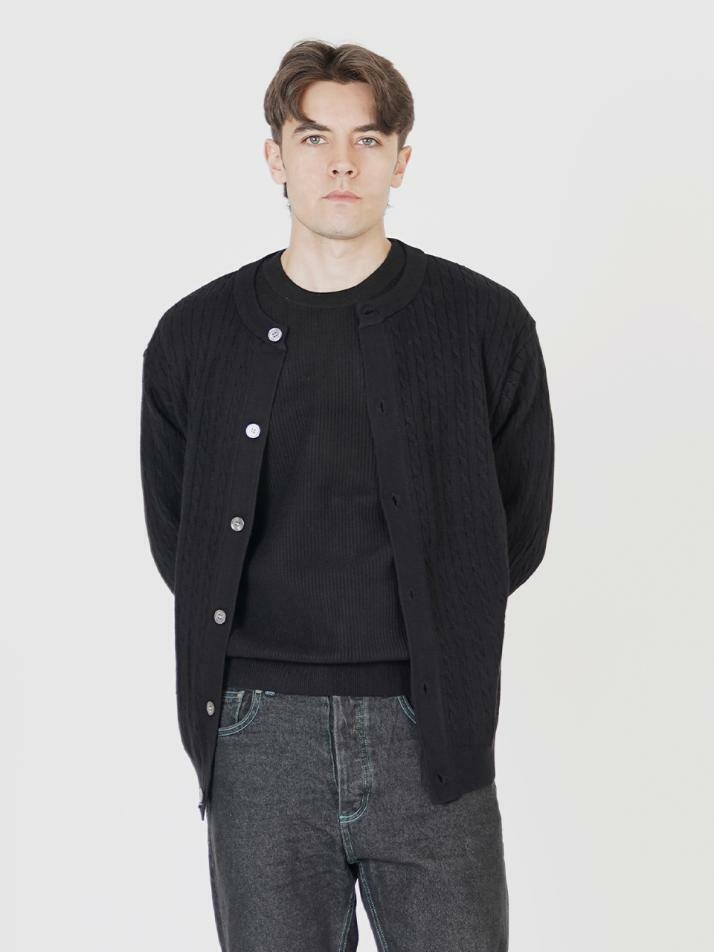 Silket Cable Round-neck Cardigan (Black)