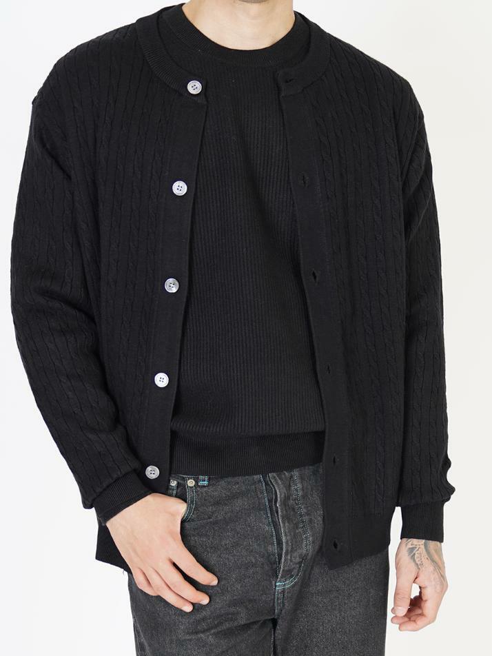 Silket Cable Round-neck Cardigan (Black)