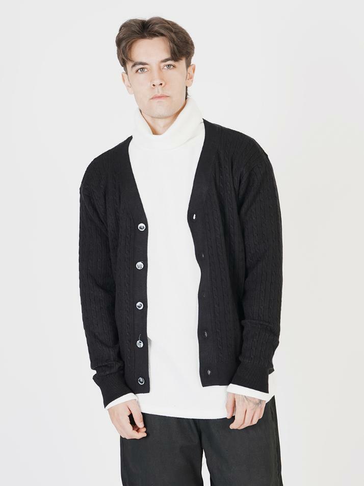 Silket Cable Y-neck Cardigan (Black)