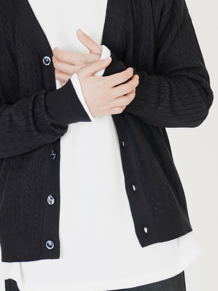 Silket Cable Y-neck Cardigan (Black)