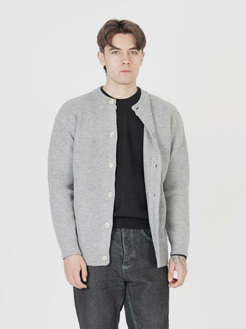 Hazzy Wool Round-neck Cardigan (Gray)