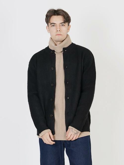 Hazzy Wool Round-neck Cardigan (Black)