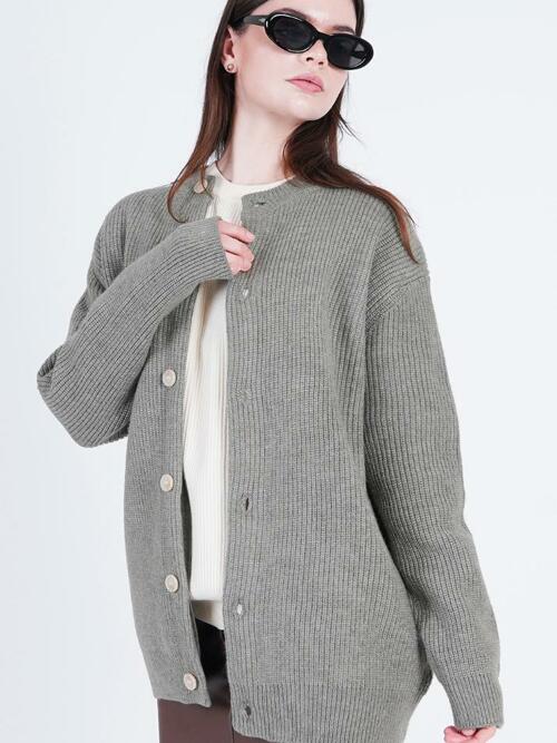 Hazzy Wool Round-neck Cardigan (Olive)