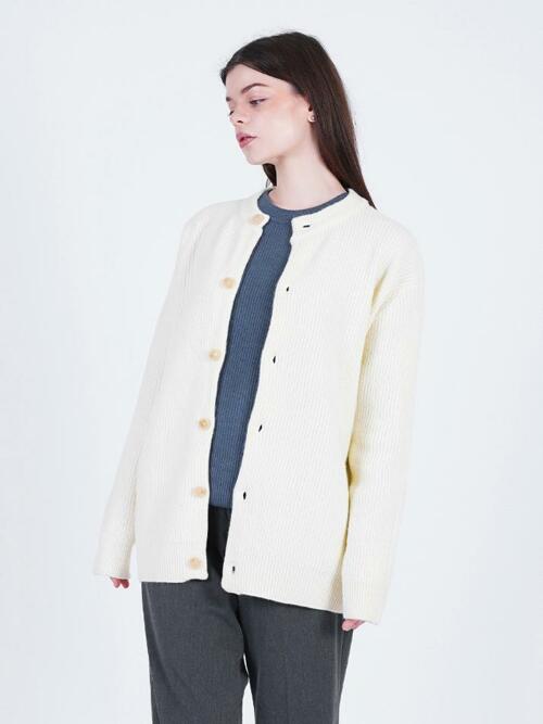 Hazzy Wool Round-neck Cardigan (Ivory)