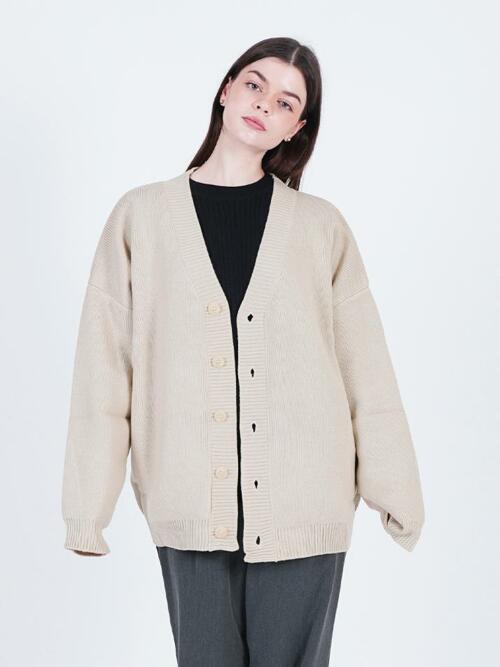 Hazzy Over fit Y-neck Cardigan (Beige)