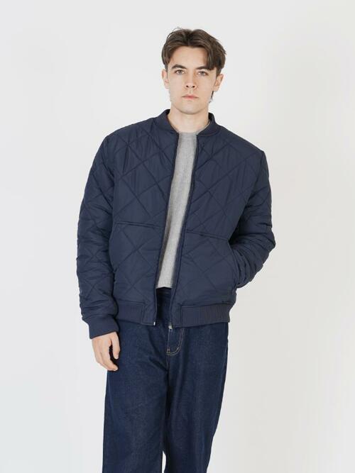 Quilting Zip-up Down Jumper (Navy)