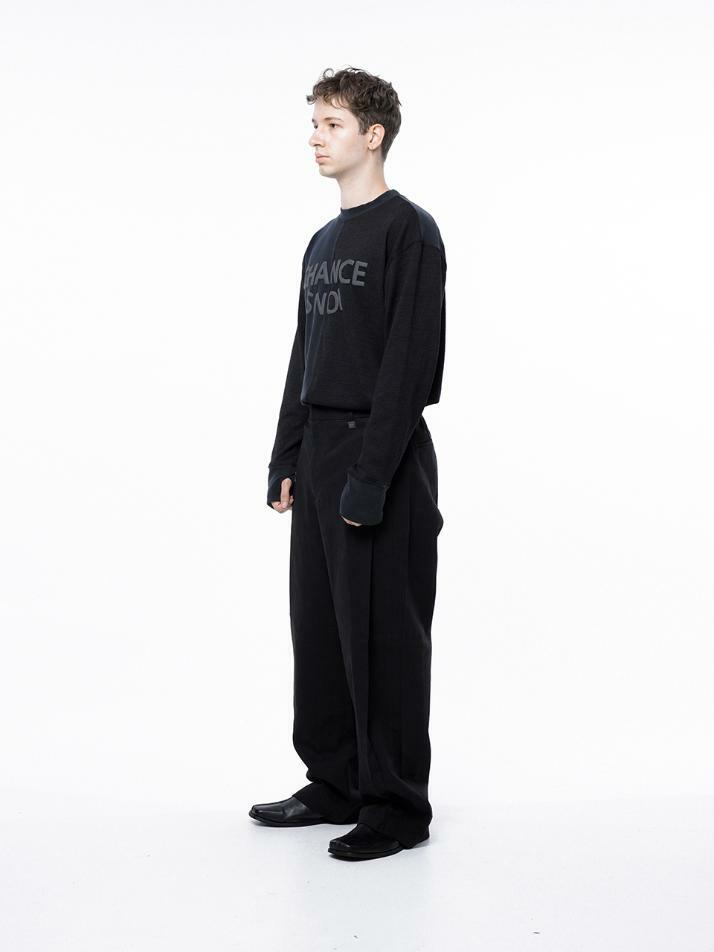 Side Tuck Wide Cotton Slacks - Black /M243PT04BK