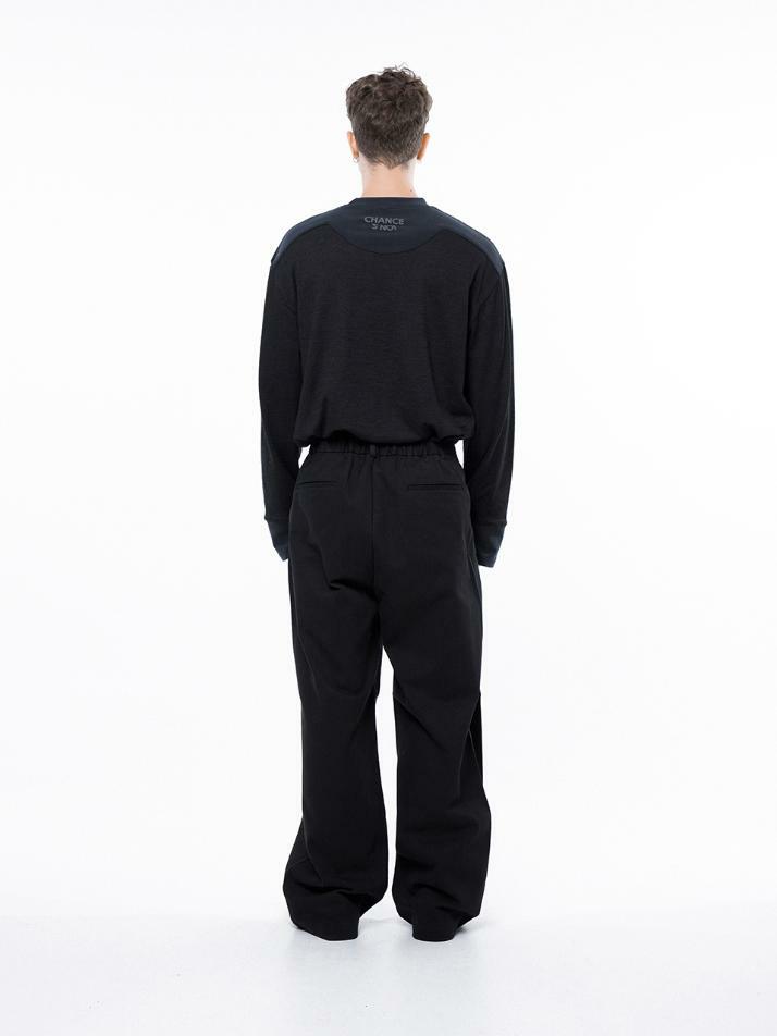 Side Tuck Wide Cotton Slacks - Black /M243PT04BK