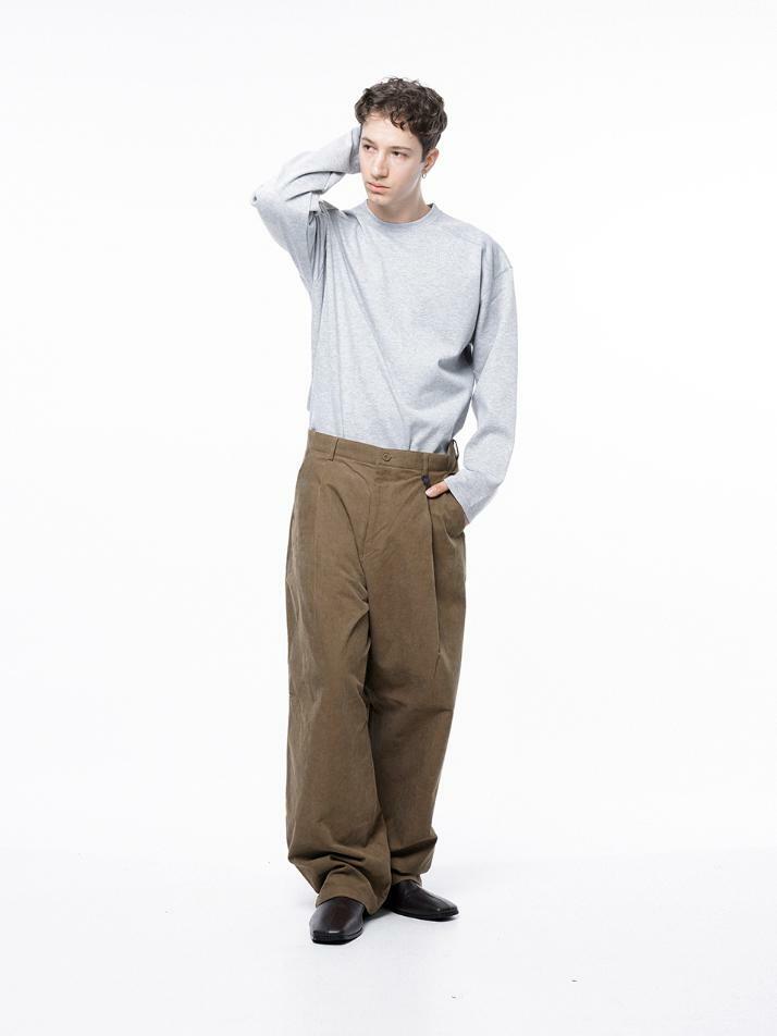 Corduroy One-tuck Wide Pants - Brown /M243PT01BR