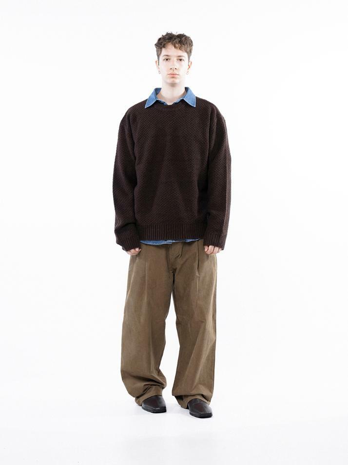 Corduroy One-tuck Wide Pants - Brown /M243PT01BR