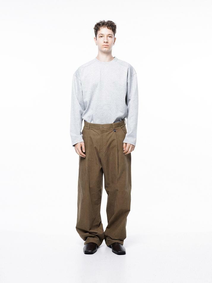 Corduroy One-tuck Wide Pants - Brown /M243PT01BR