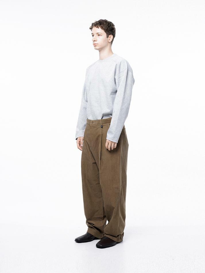 Corduroy One-tuck Wide Pants - Brown /M243PT01BR