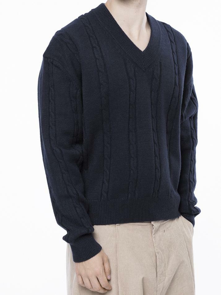 Dense Cable V-neck Kint - Navy /M243TP07NY