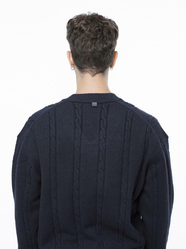 Dense Cable V-neck Kint - Navy /M243TP07NY