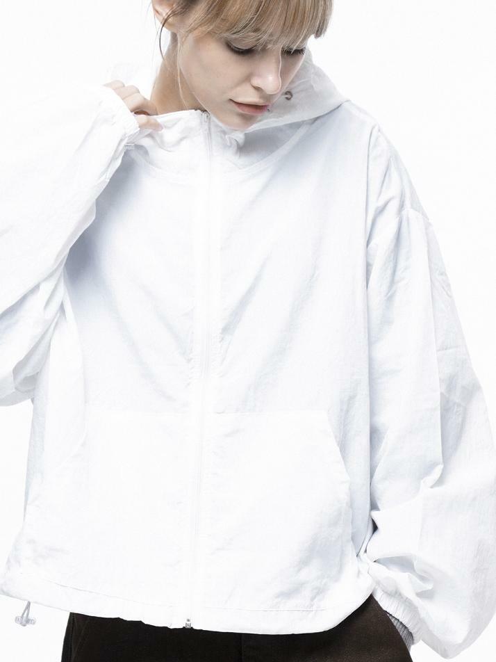 Crop Hooded Windbreaker Jumper - White /W243OT01WH