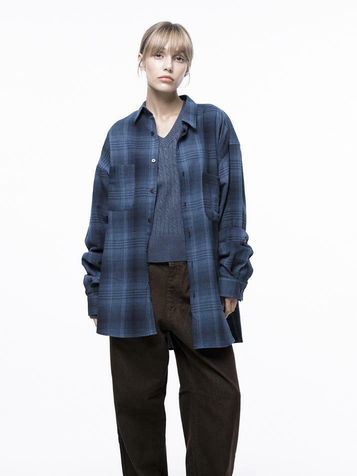 Loose-Fit Flannel Check Shirt - Blue /W243SH01BL