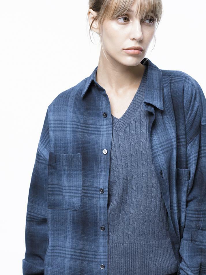 Loose-Fit Flannel Check Shirt - Blue /W243SH01BL