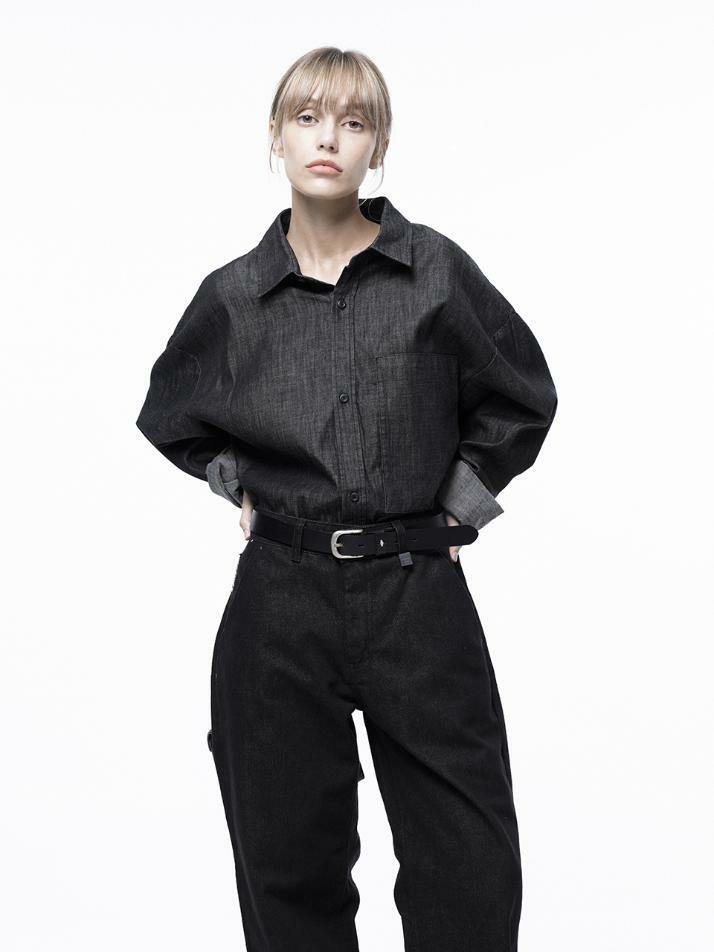 Oversized String Denim Shirt - Black Indigo /W243SH02BK