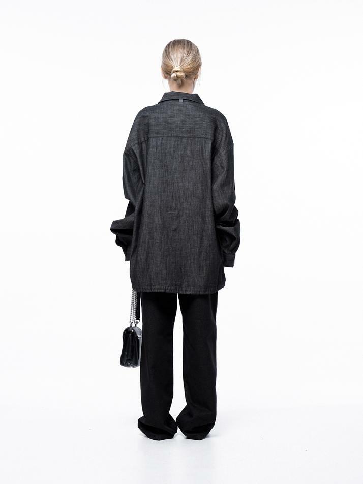 Oversized String Denim Shirt - Black Indigo /W243SH02BK