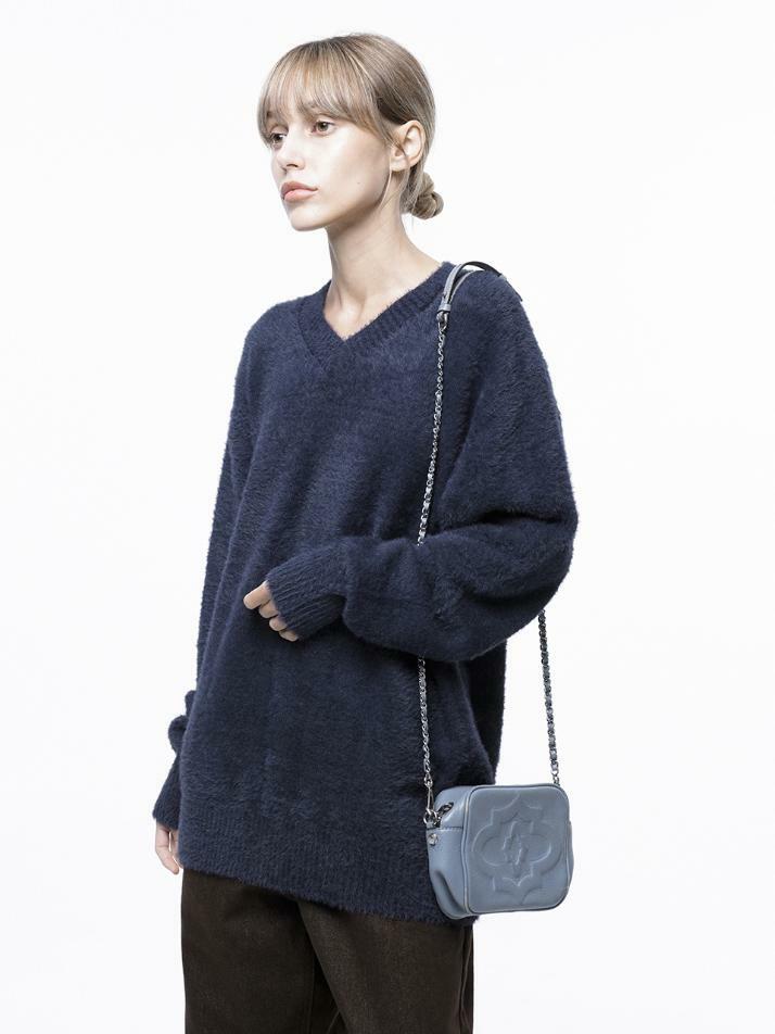 Soft Mohair Angora V-neck Knit - Navy /W243TP07NY