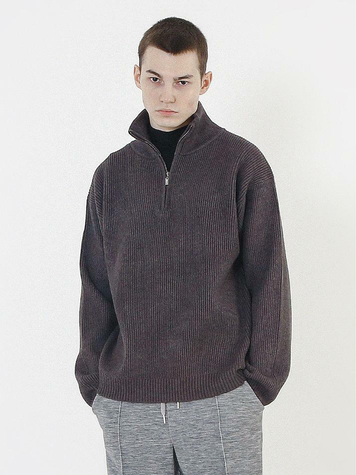 Modal Knit Half Zip-up (Charcoal)