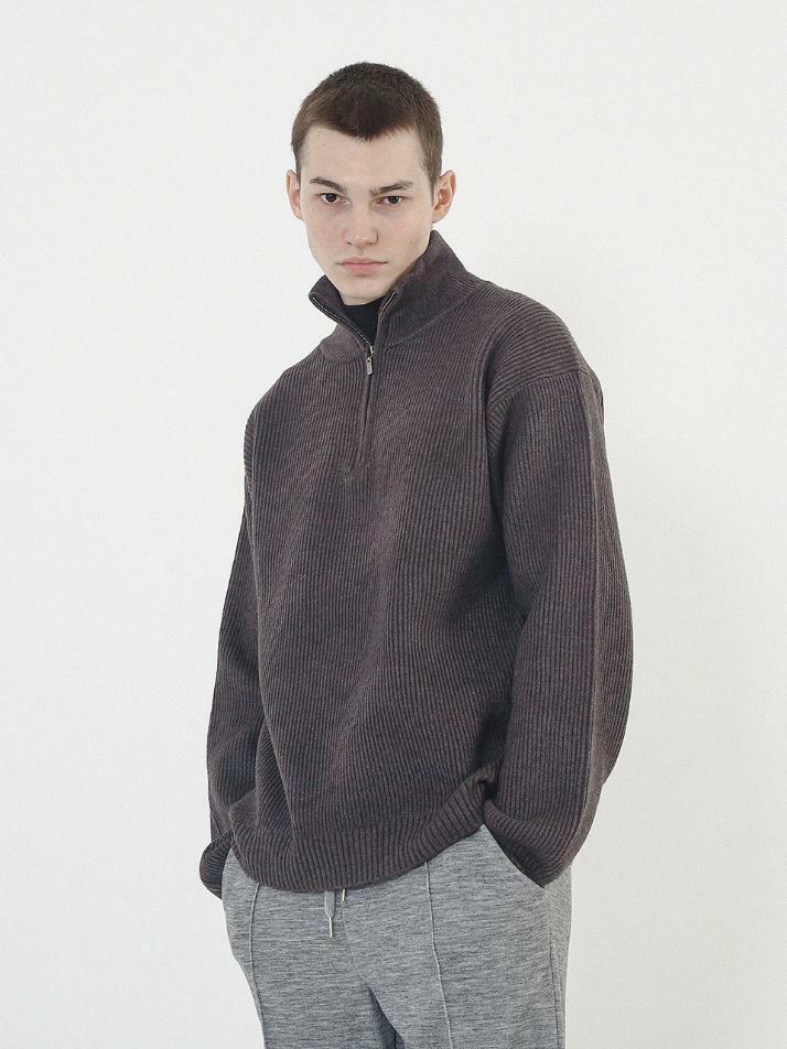 Modal Knit Half Zip-up (Charcoal)