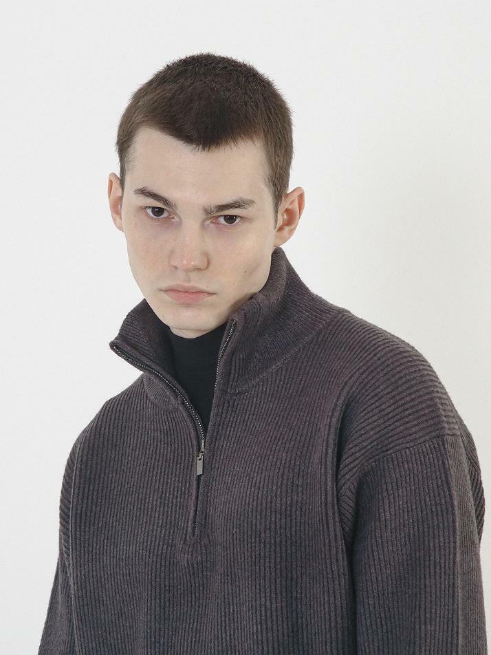 Modal Knit Half Zip-up (Charcoal)