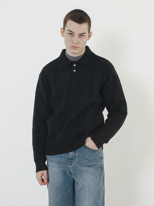 Modal Cable Collar Knit (Black)