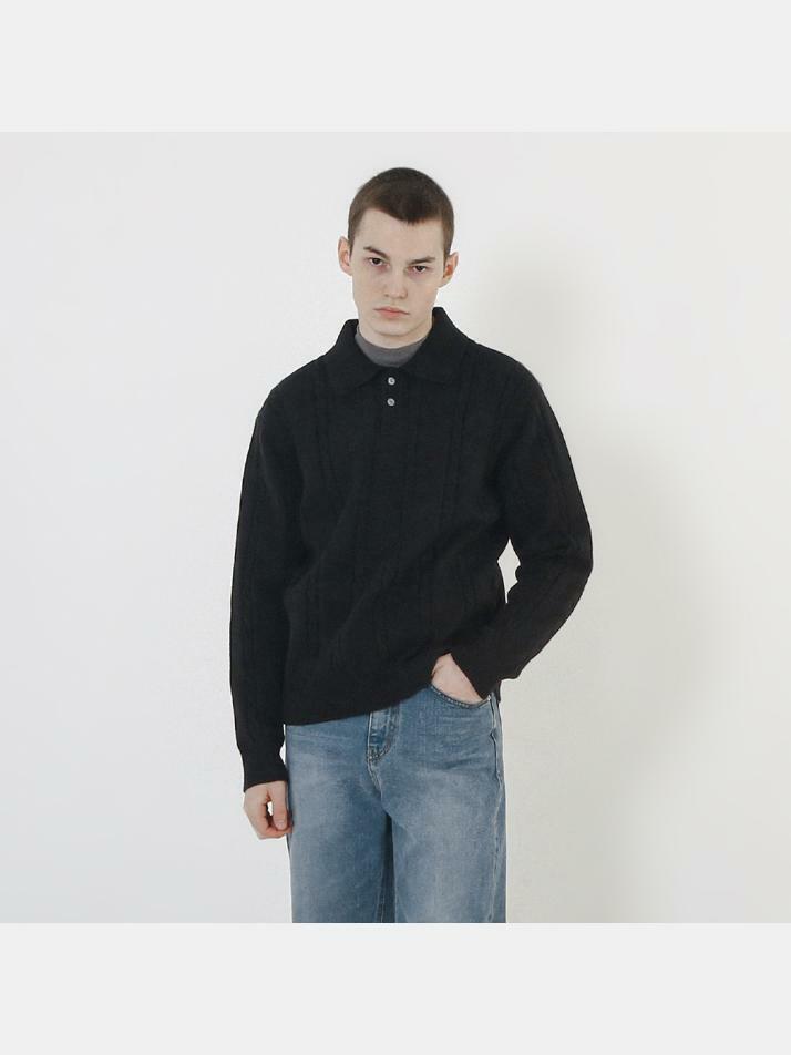 Modal Cable Collar Knit (Black)