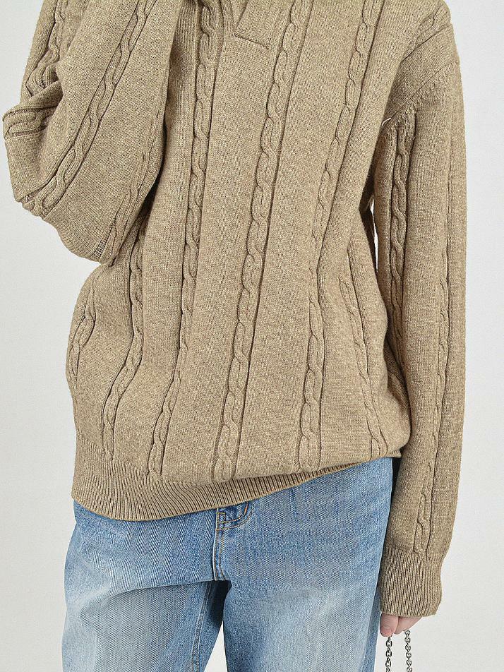 Modal Cable Collar Knit (Oatmeal)