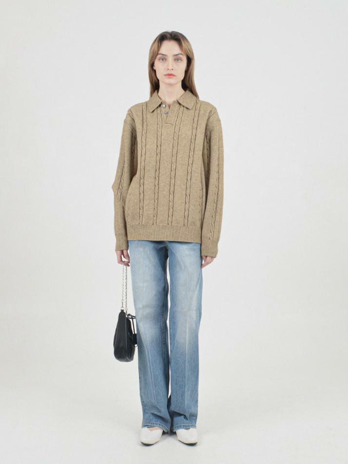 Modal Cable Collar Knit (Oatmeal)