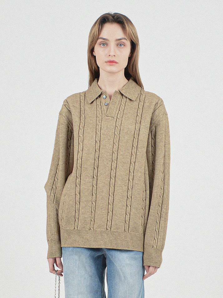 Modal Cable Collar Knit (Oatmeal)