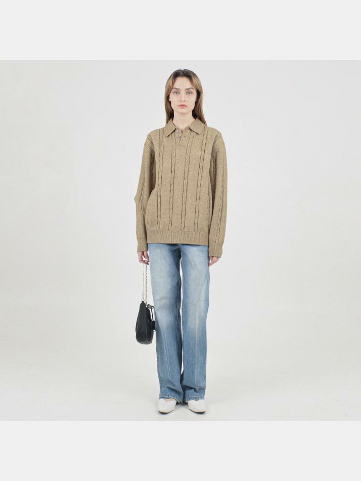 Modal Cable Collar Knit (Oatmeal)