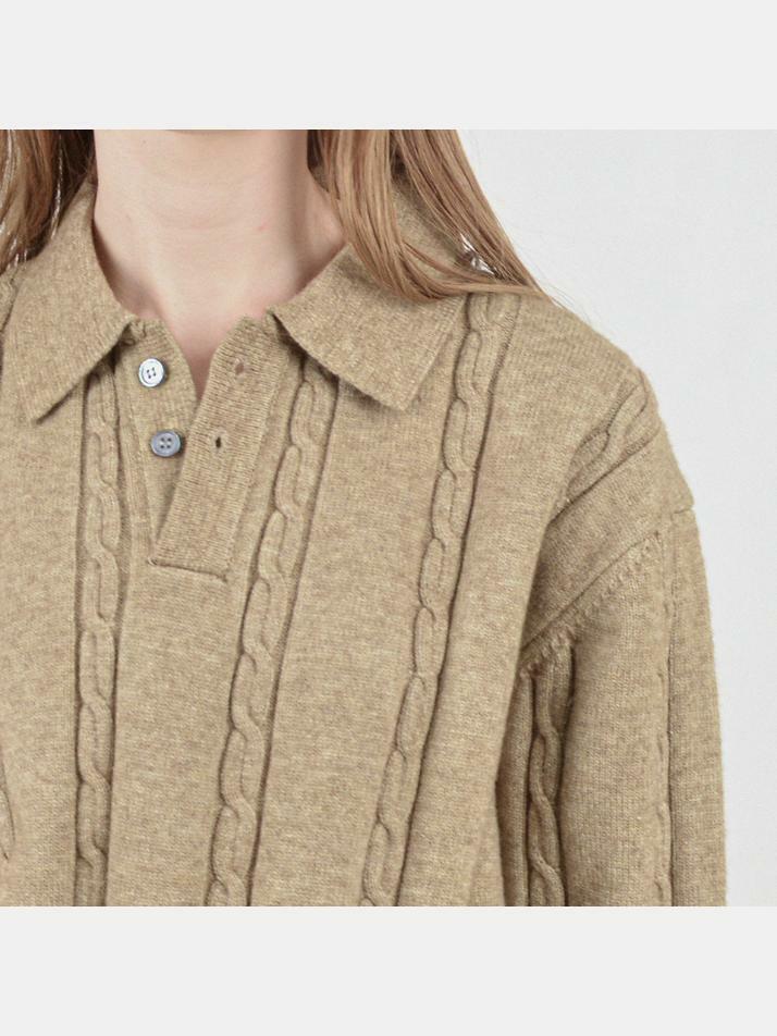 Modal Cable Collar Knit (Oatmeal)