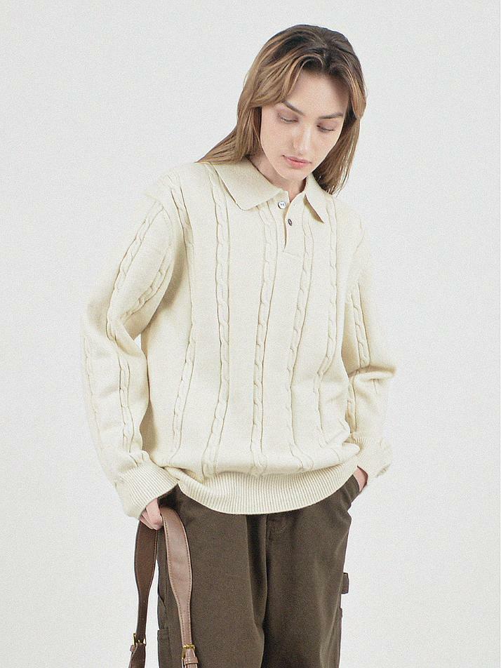 Modal Cable Collar Knit (Cream)