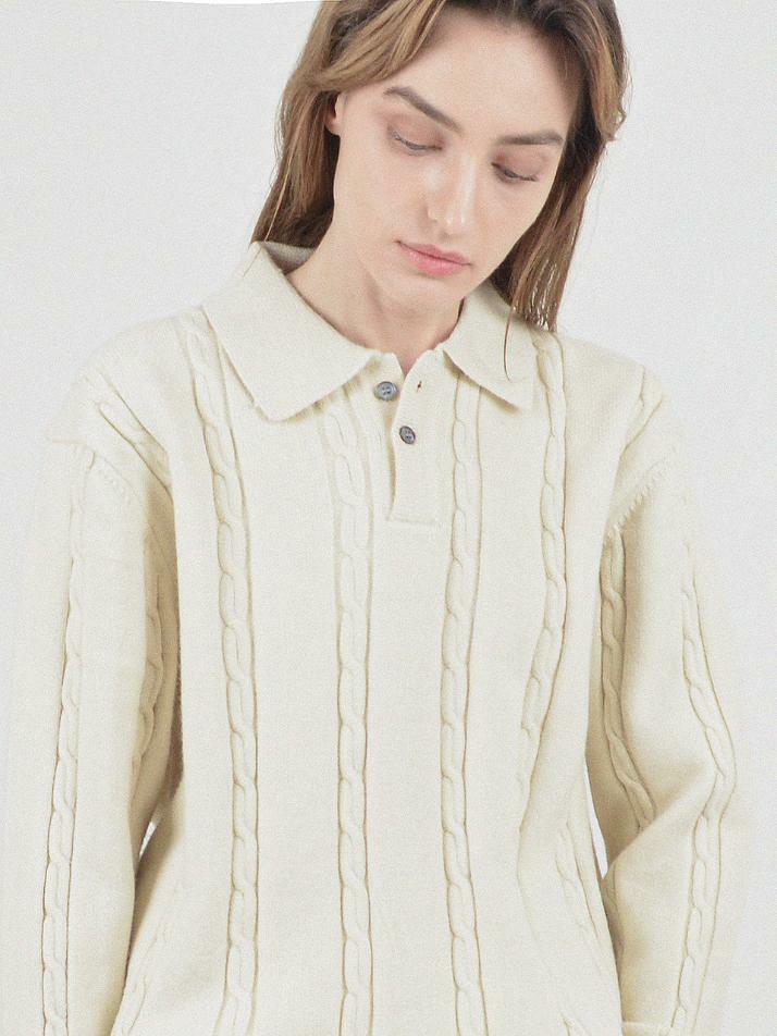 Modal Cable Collar Knit (Cream)