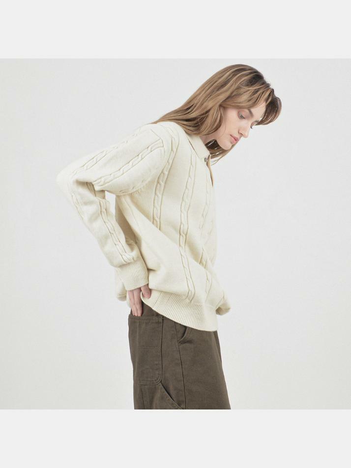 Modal Cable Collar Knit (Cream)