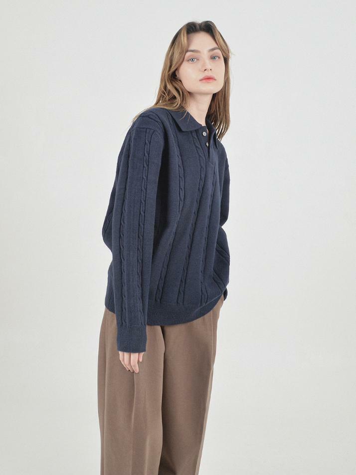 Modal Cable Collar Knit (Navy)