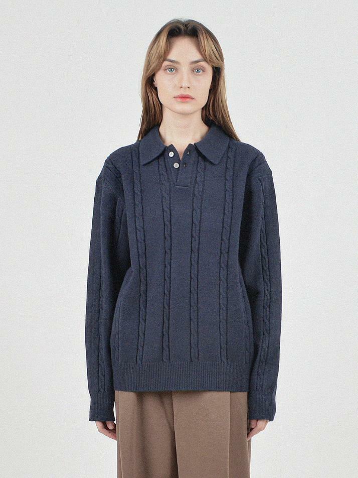 Modal Cable Collar Knit (Navy)