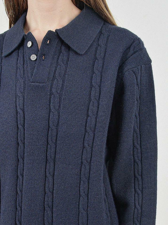 Modal Cable Collar Knit (Navy)