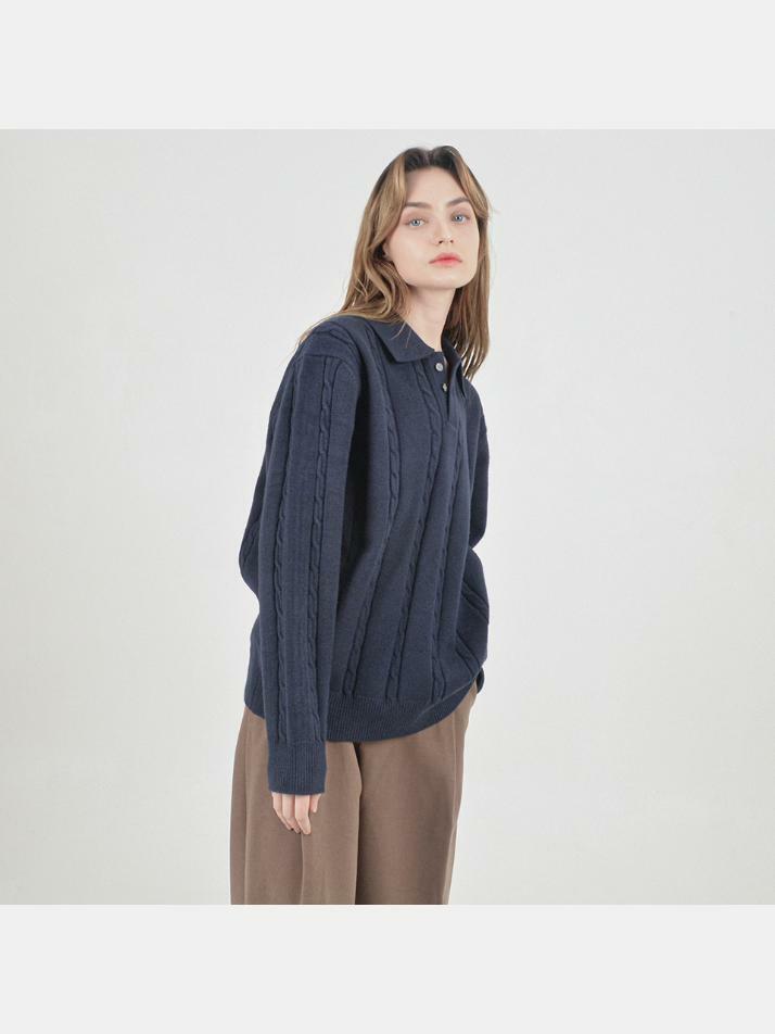 Modal Cable Collar Knit (Navy)