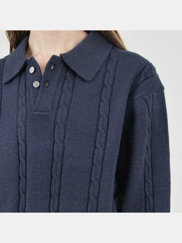 Modal Cable Collar Knit (Navy)