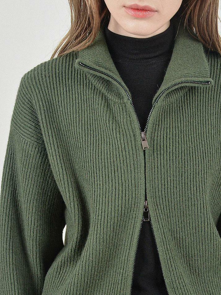 Modal Knit Zip-up Cardigan (Green)